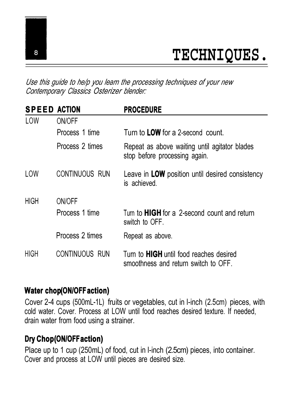 Oster IZER BLENDER/LIQUEFIER manual Techniques 