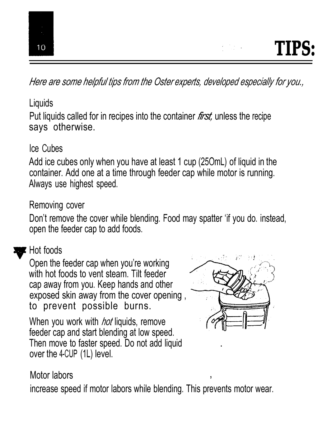 Oster IZER BLENDER/LIQUEFIER manual Tips 