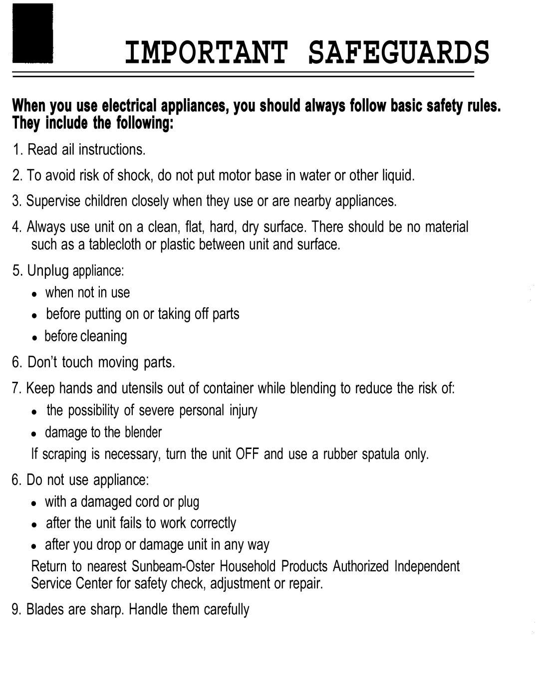 Oster IZER BLENDER/LIQUEFIER manual Important Safeguards 