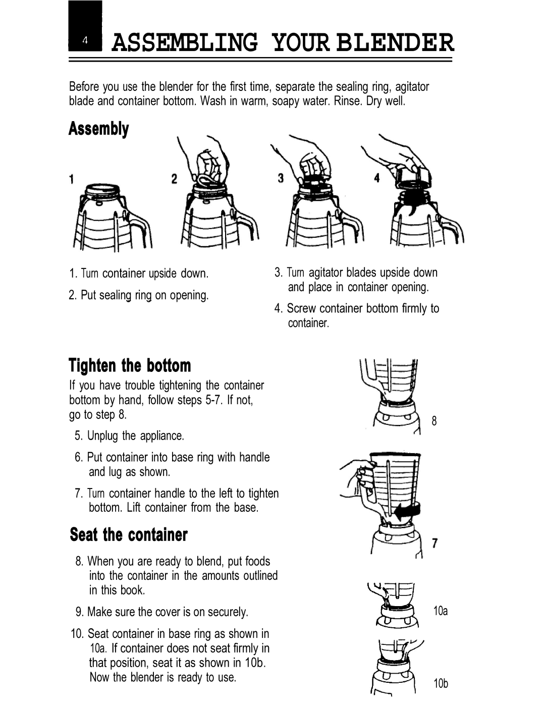 Oster IZER BLENDER/LIQUEFIER manual Assembling Your Blender 