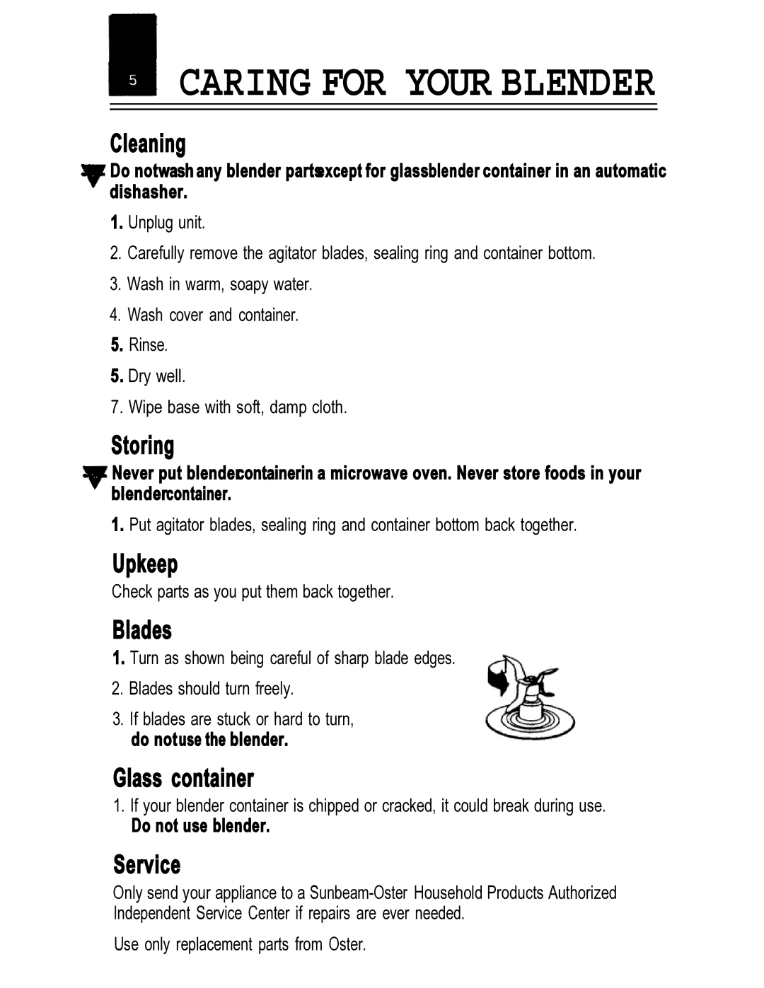 Oster IZER BLENDER/LIQUEFIER manual Caring for Your Blender 