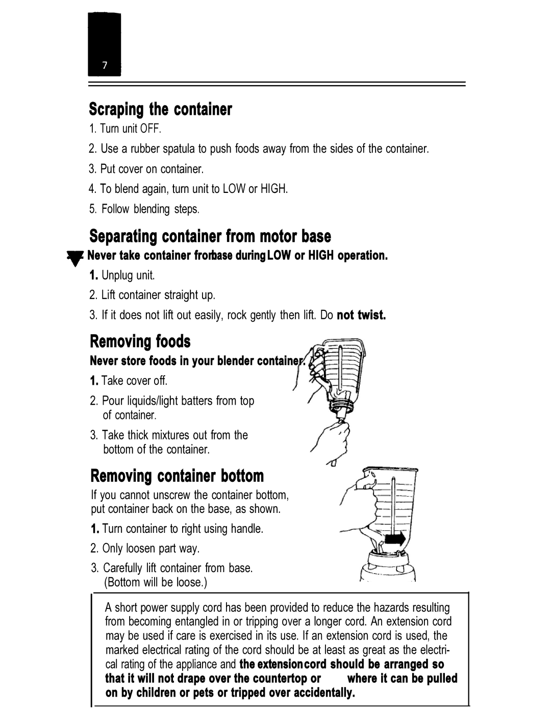 Oster IZER BLENDER/LIQUEFIER manual Scraping the container 