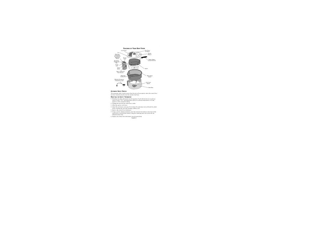 Oster ODF540 user manual Automatic Safety Switch, Resetting the Safety Thermostat 