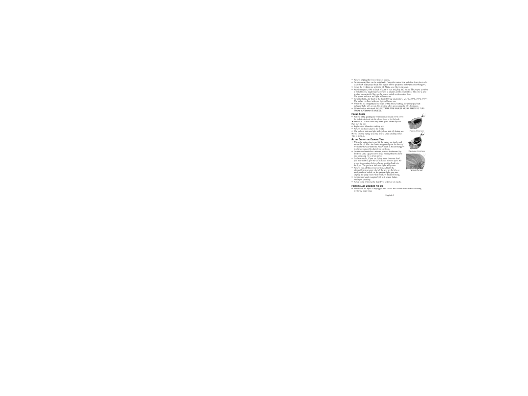 Oster ODF540 user manual Frying Foods, AT the END of the Cooking Time, Filtering and Changing the OIL 