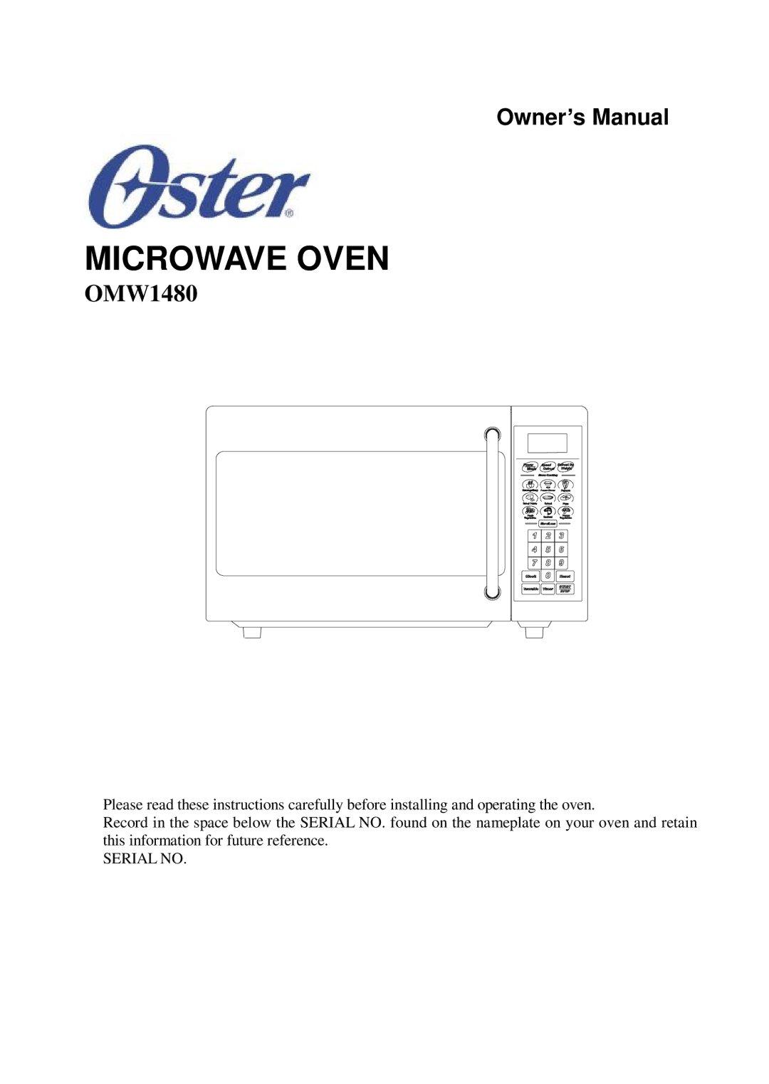 Oster OMW1480 owner manual Microwave Oven 