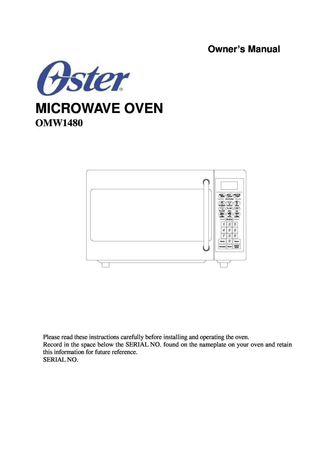 Oster OMW1480 owner manual Microwave Oven 