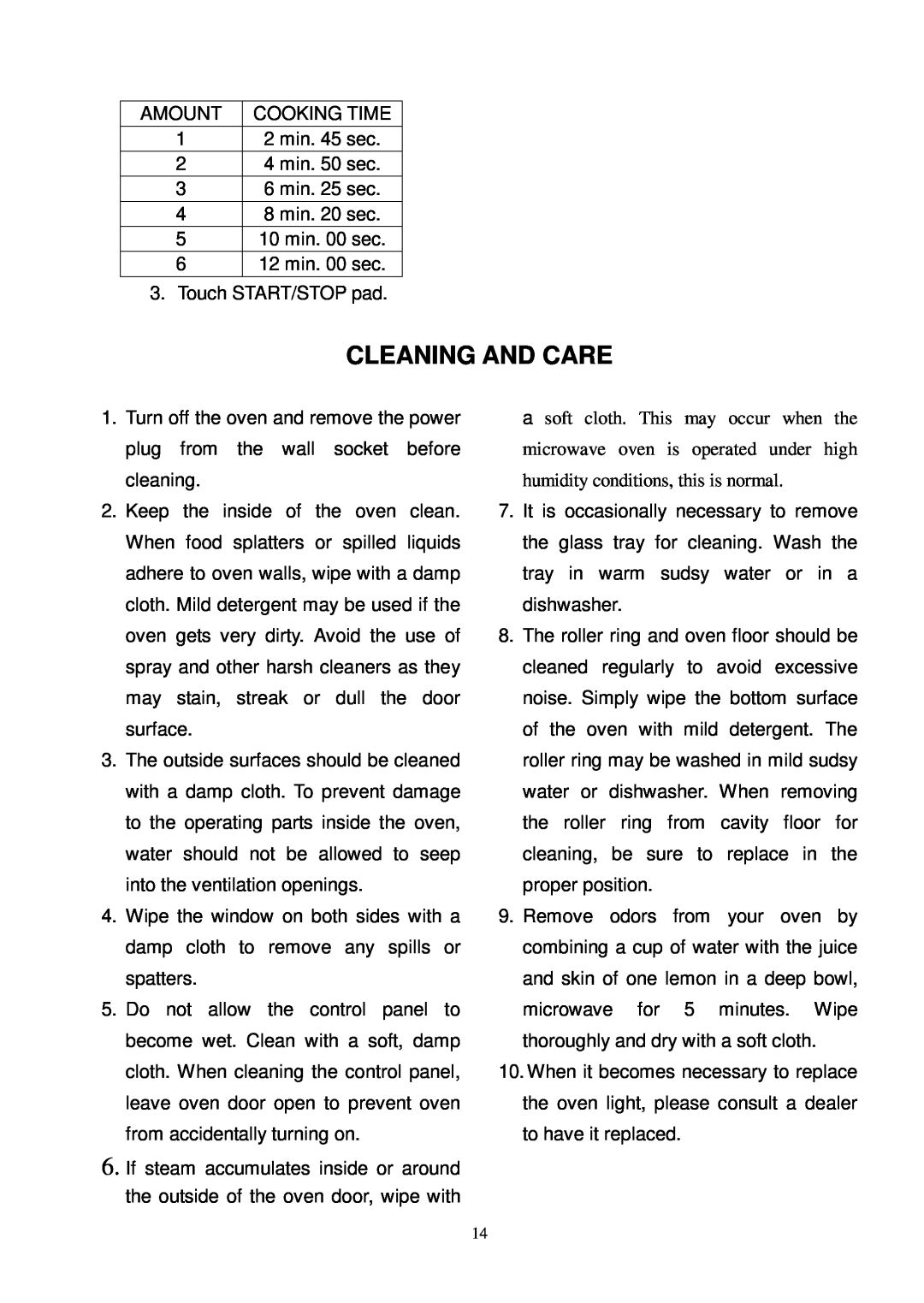 Oster OMW1480 owner manual Cleaning And Care 
