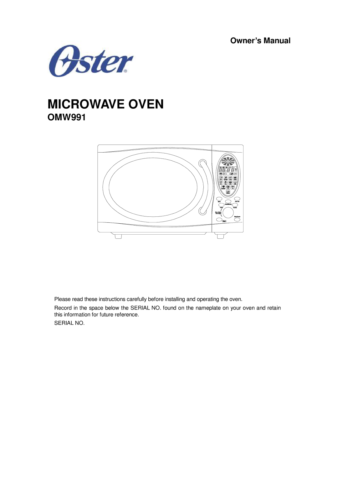 Oster OMW991 owner manual Microwave Oven 