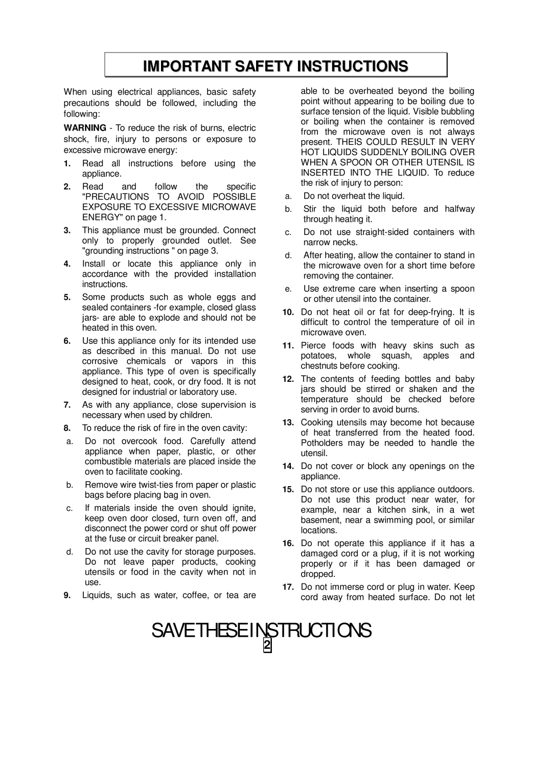 Oster OMW991 owner manual Important Safety Instructions 