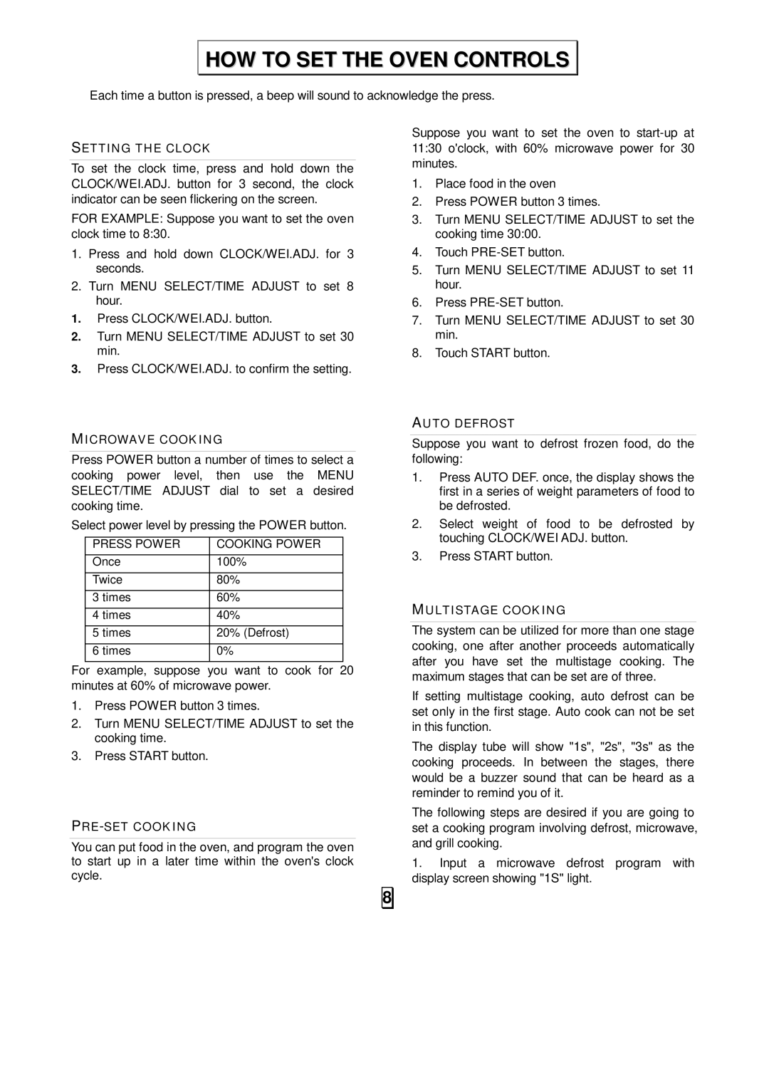 Oster OMW991 owner manual HOW to SET the Oven Controls 