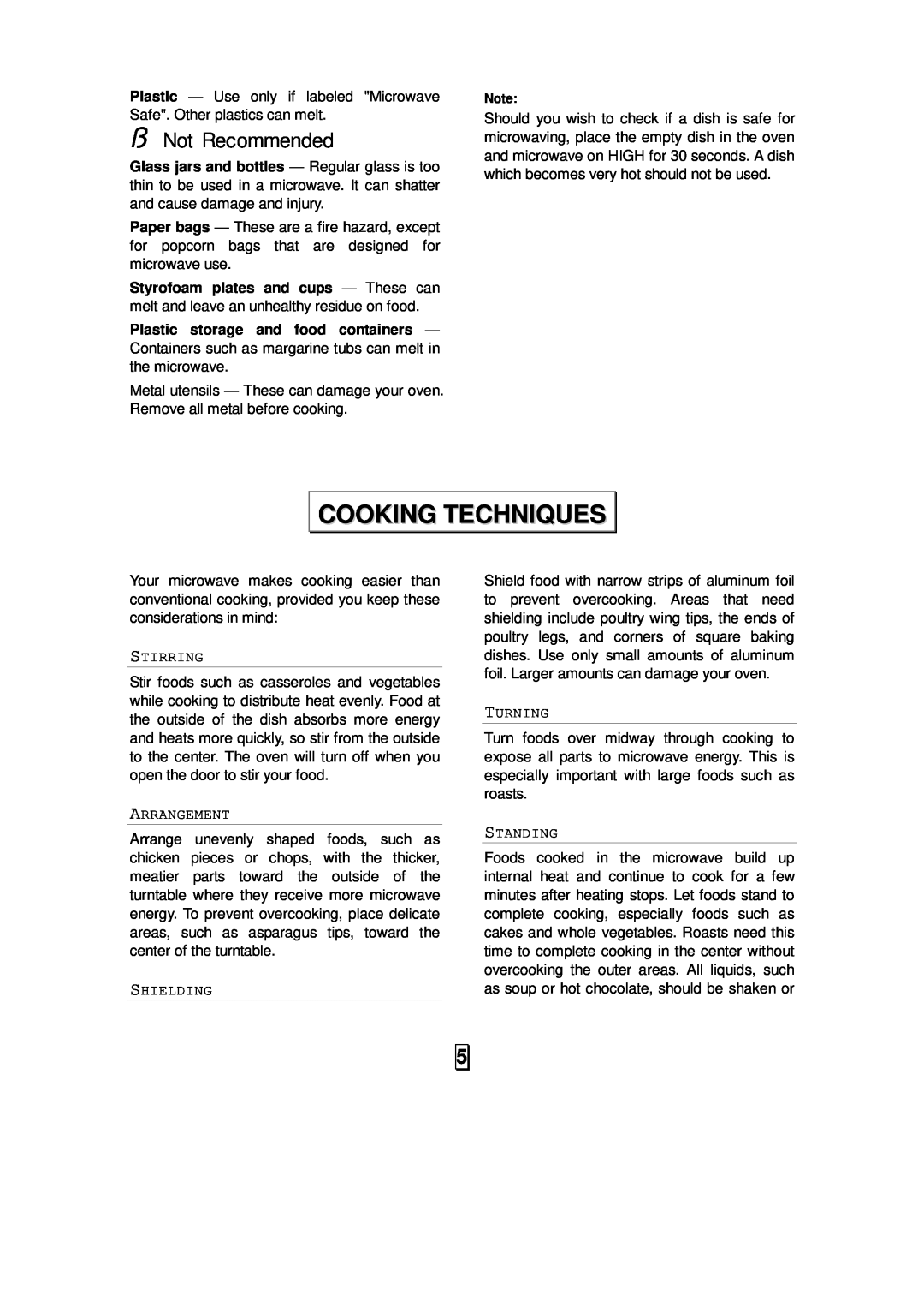 Oster OMW991 owner manual Cooking Techniques, û Not Recommended, Stirring, Arrangement, Shielding, Turning, Standing 