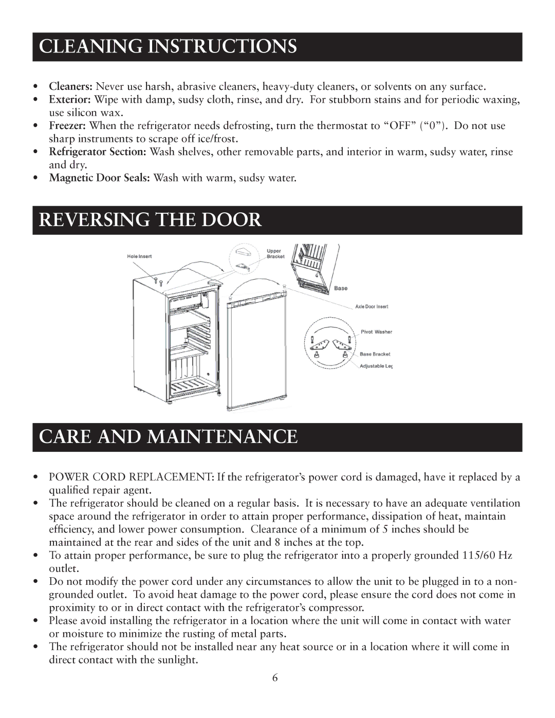 Oster OR03SCGBS user manual Cleaning Instructions, Reversing the Door Care and Maintenance 