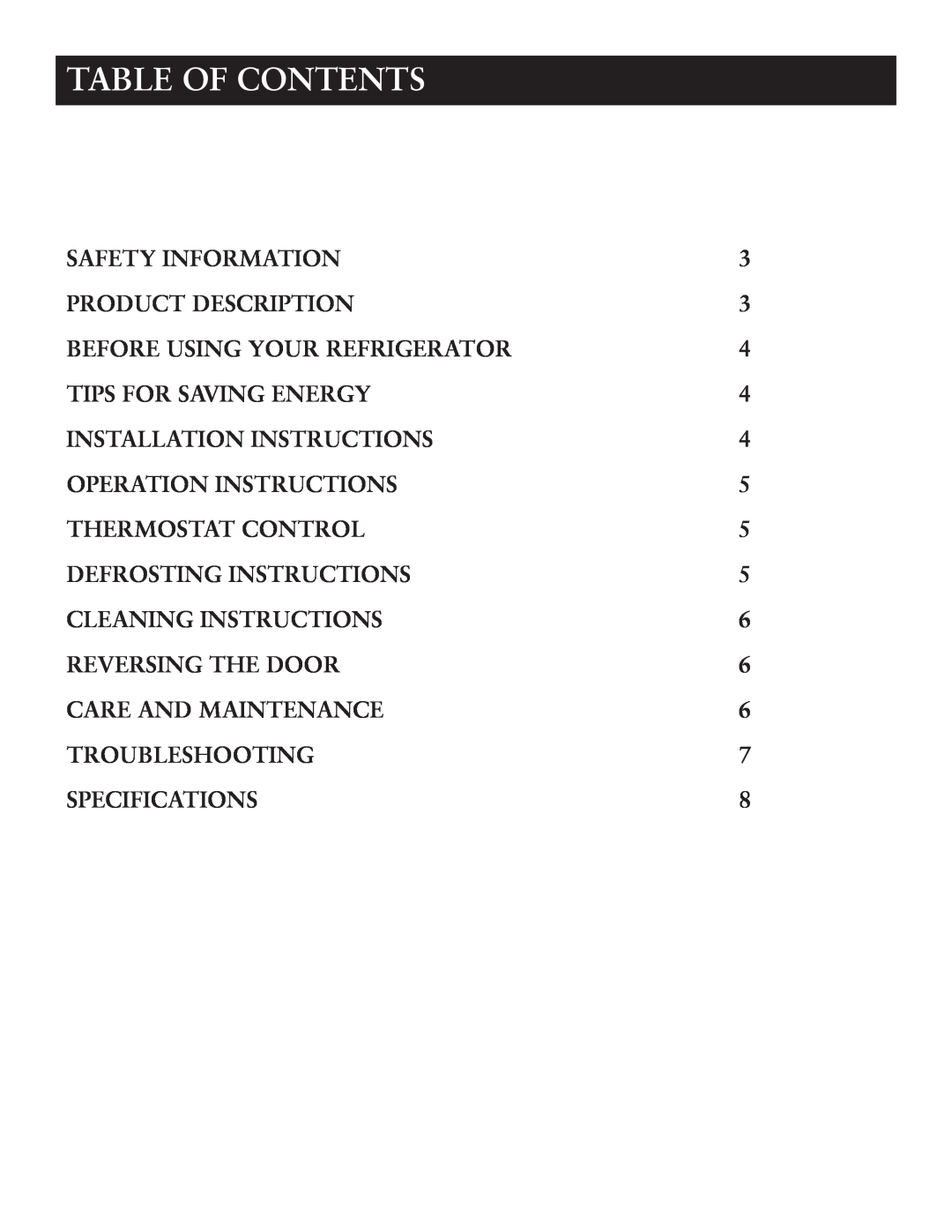 Oster OR03SCGBS user manual Table Of Contents 