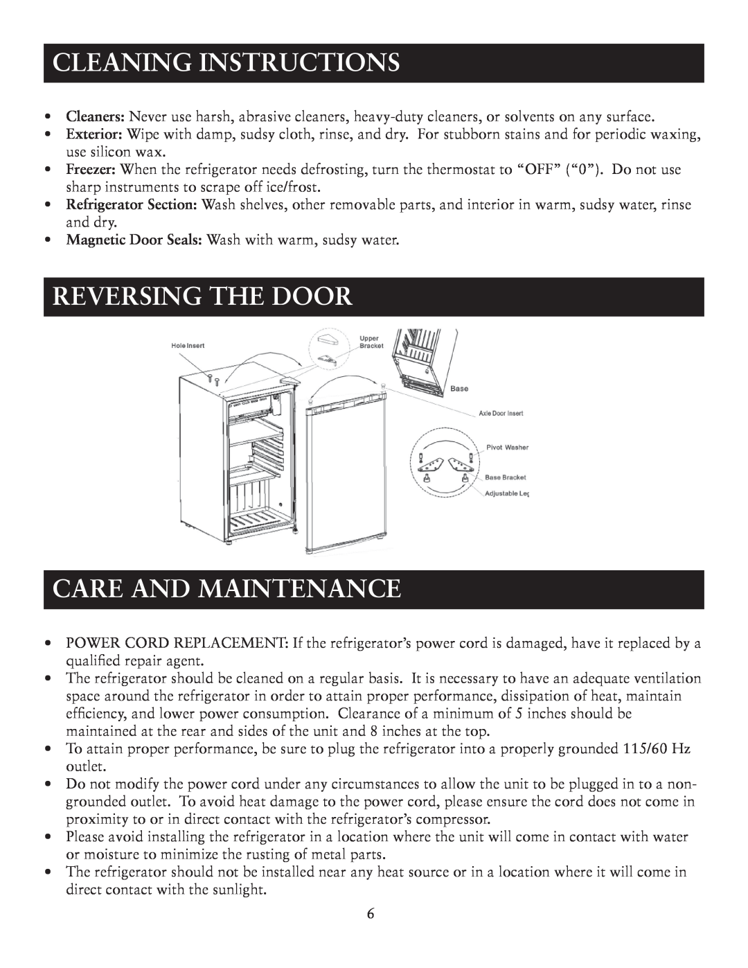 Oster OR03SCGBS user manual Cleaning Instructions, Reversing The Door Care And Maintenance 