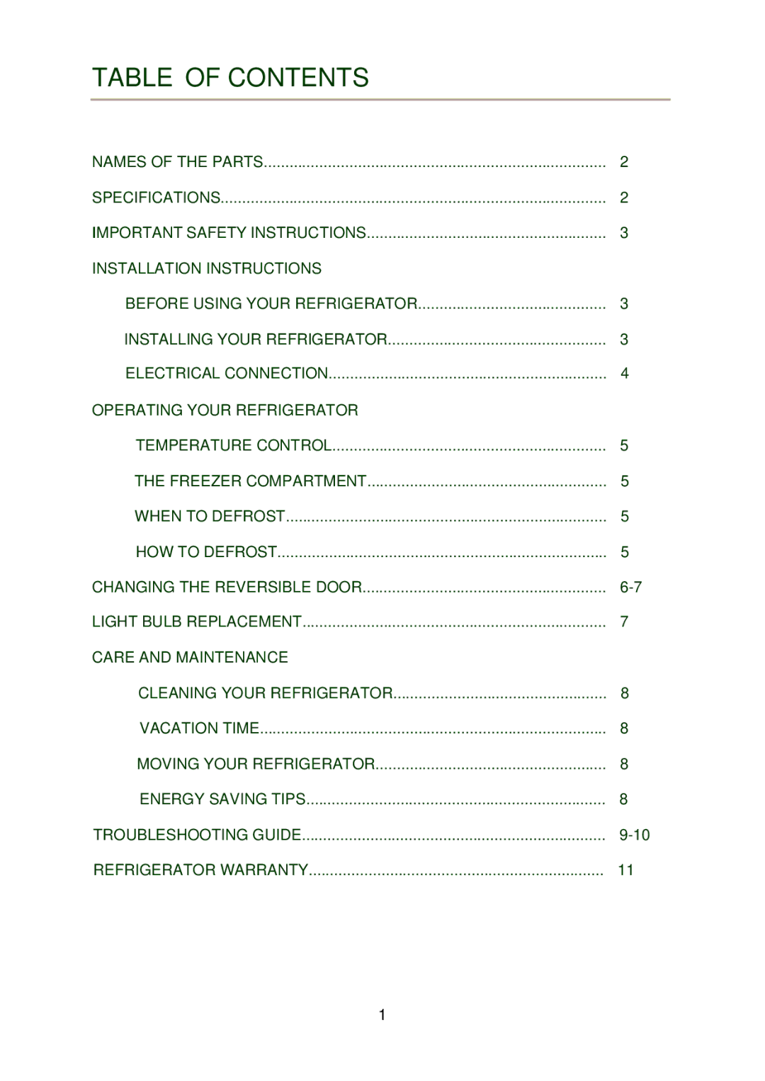 Oster OSDR325B1, Oster 3.25 CU. FT. Refrigerator instruction manual Table of Contents 