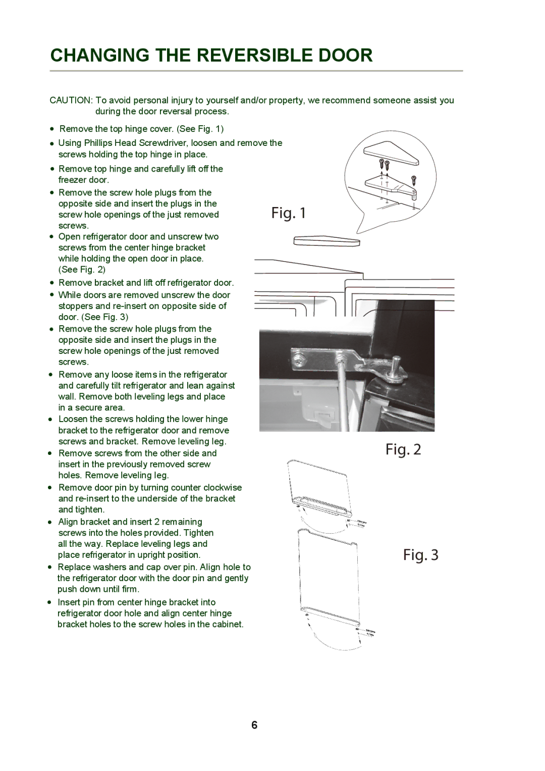 Oster Oster 3.25 CU. FT. Refrigerator, OSDR325B1 instruction manual Changing the Reversible Door 