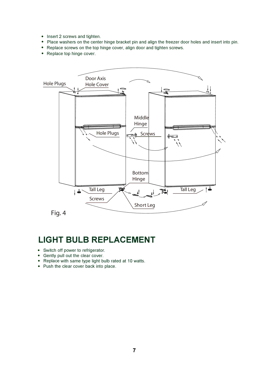 Oster OSDR325B1, Oster 3.25 CU. FT. Refrigerator instruction manual Light Bulb Replacement 