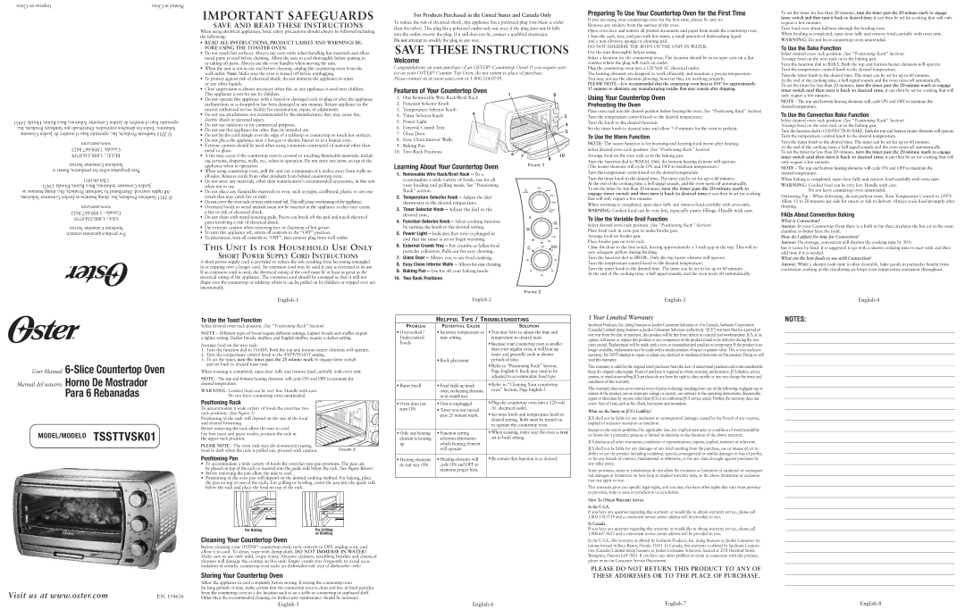 Oster Oster 6-Slice Countertop Oven user manual To Use the Bake Function, Preheating the Oven, To Use the Warm Function 