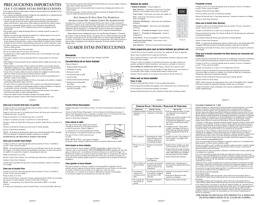 Oster TSSTTVXLDG user manual Precauciones Importantes, Botones de control, Bienvenido, Características de su horno tostador 