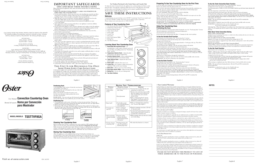 Oster Oster Convection Countertop Oven user manual Welcome, Using Your Countertop Oven, Cleaning Your Countertop Oven 