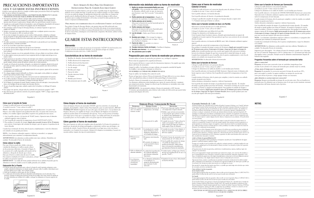 Oster TSSTTVF8GA user manual Bienvenido Características de su horno de mostrador, Cómo usar el horno de mostrador 