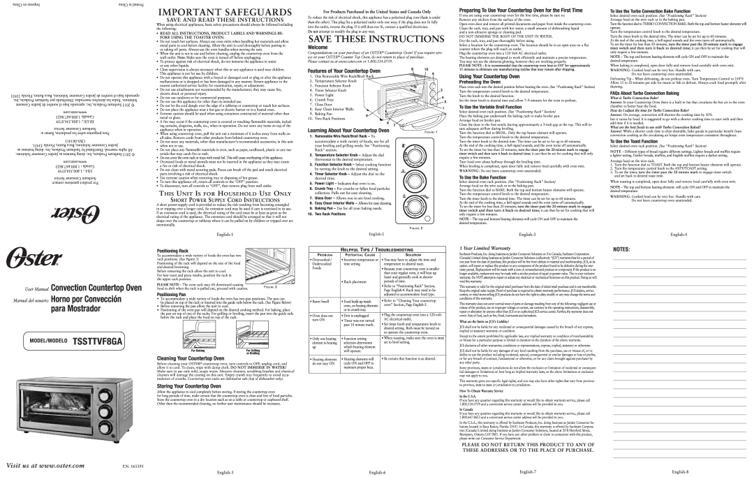 Oster Oster Convection Countertop Oven user manual Important Safeguards, Save These Instructions, Welcome, Positioning Pan 