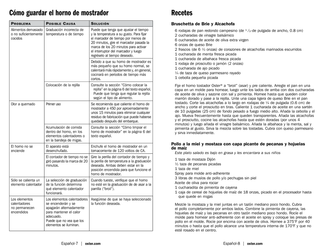 Oster Oster Countertop Oven, TSSTTV0000 user manual Bruschetta de Brie y Alcachofa 