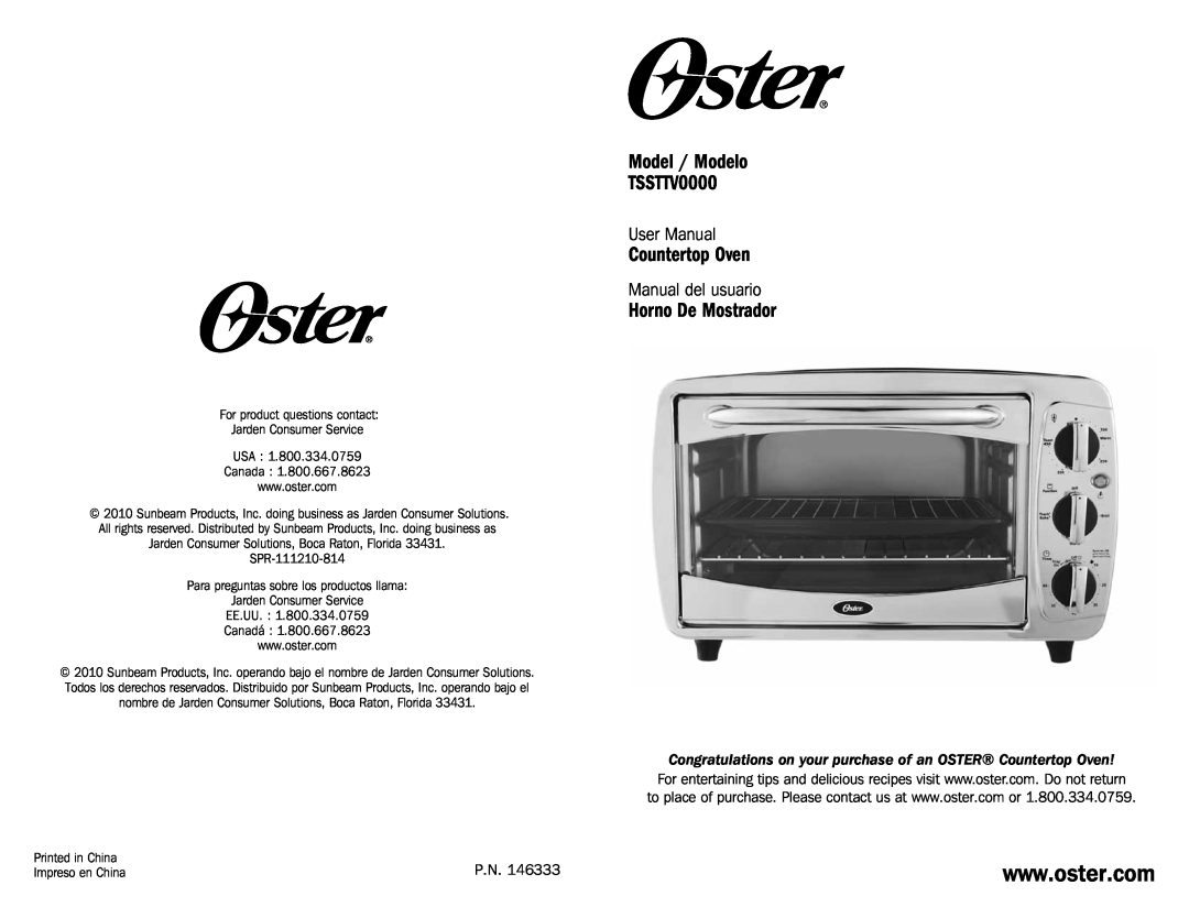 Oster user manual Model / Modelo TSSTTV0000, Countertop Oven, Horno De Mostrador, Manual del usuario 