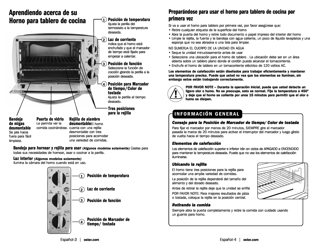 Oster Oster Countertop Oven user manual Aprendiendo acerca de su Horno para tablero de cocina, Información General, deseada 