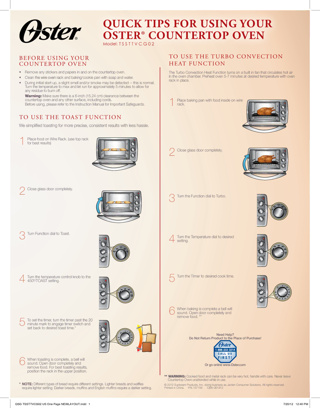 Oster instruction manual Quick Tips for Using Your Oster Countertop Oven, Before Using Your Countertop Oven 