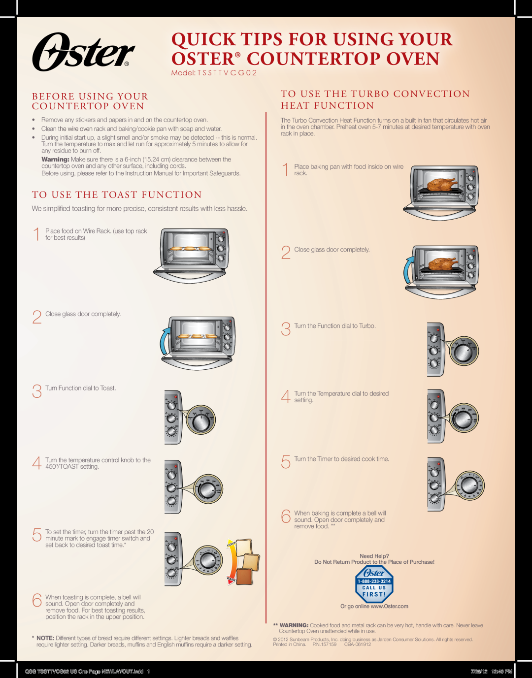 Oster instruction manual Quick Tips For Using Your Oster Countertop Oven, Before Using Your Countertop Oven 