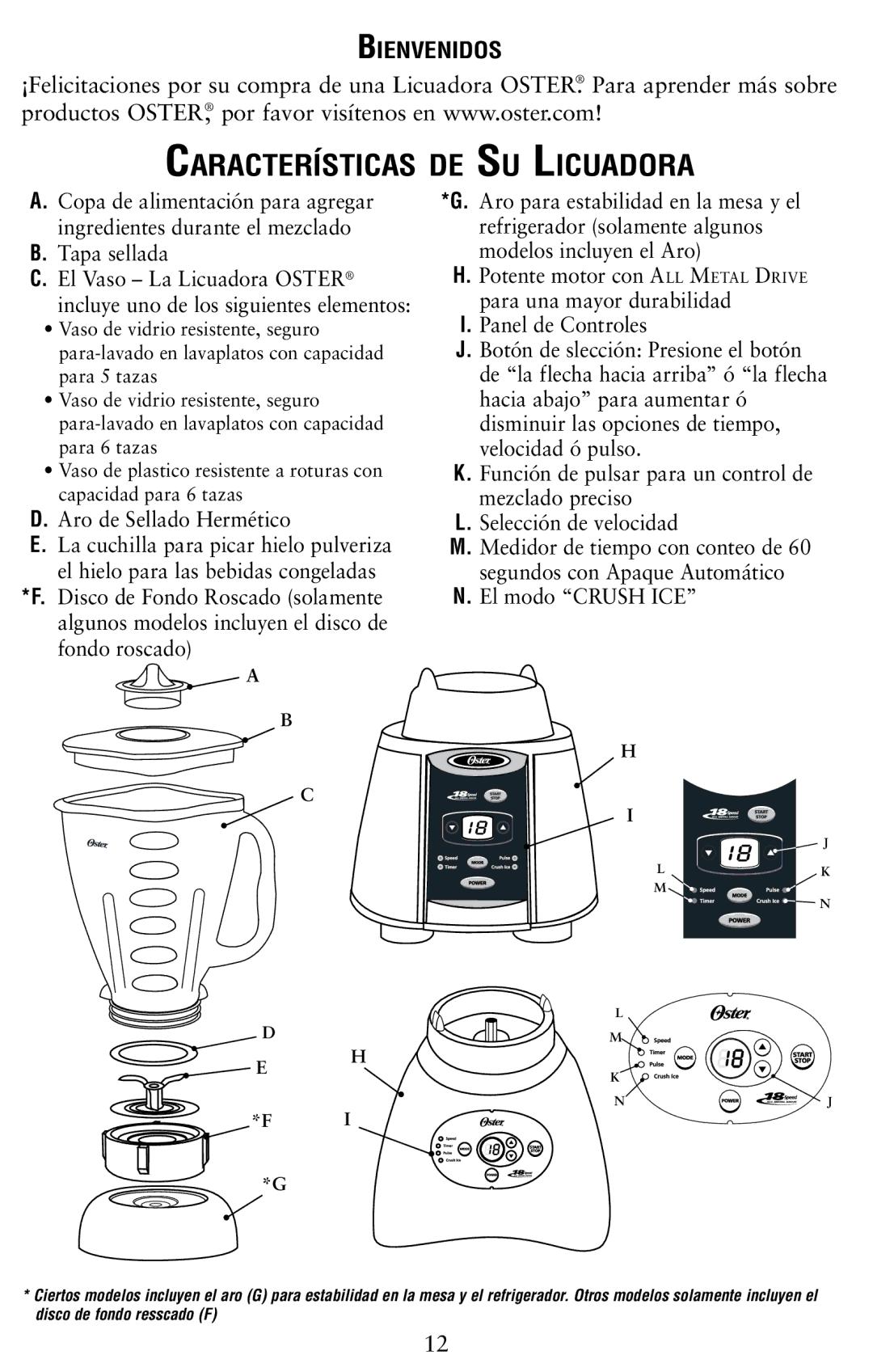 Oster Oster Digital Blender user manual Características de Su Licuadora, Tapa sellada 