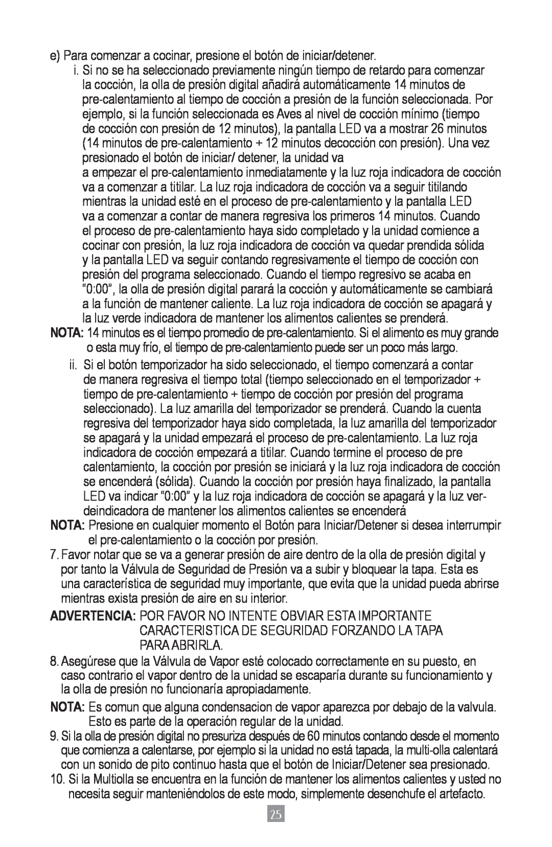 Oster 4801, Oster Digital Pressure Cooker instruction manual e Para comenzar a cocinar, presione el botón de iniciar/detener 