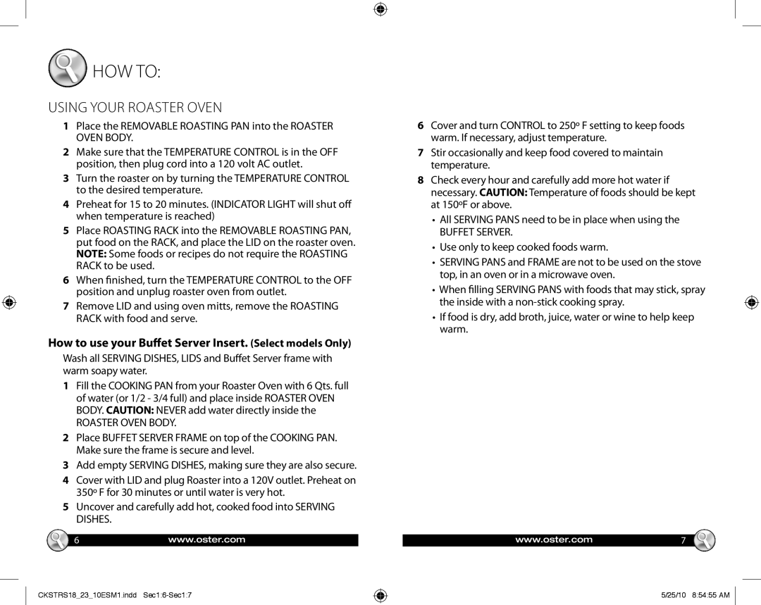 Oster Oster ROASTER OVEN, 140722 warranty HOW to, How to use your Buffet Server Insert. Select models Only 