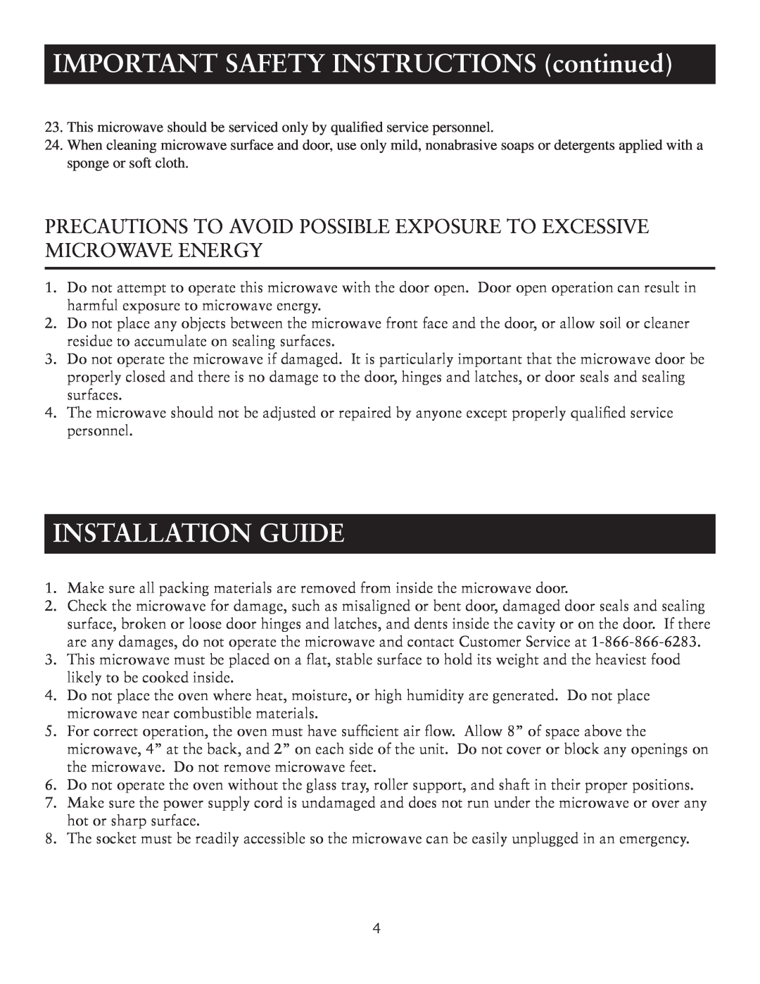 Oster OTM1101GBS user manual IMPORTANT SAFETY INSTRUCTIONS continued, Installation Guide 
