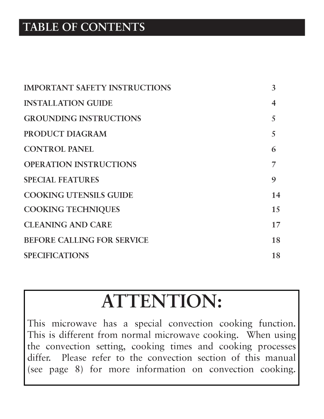 Oster OTM1101VBS user manual Table of Contents 