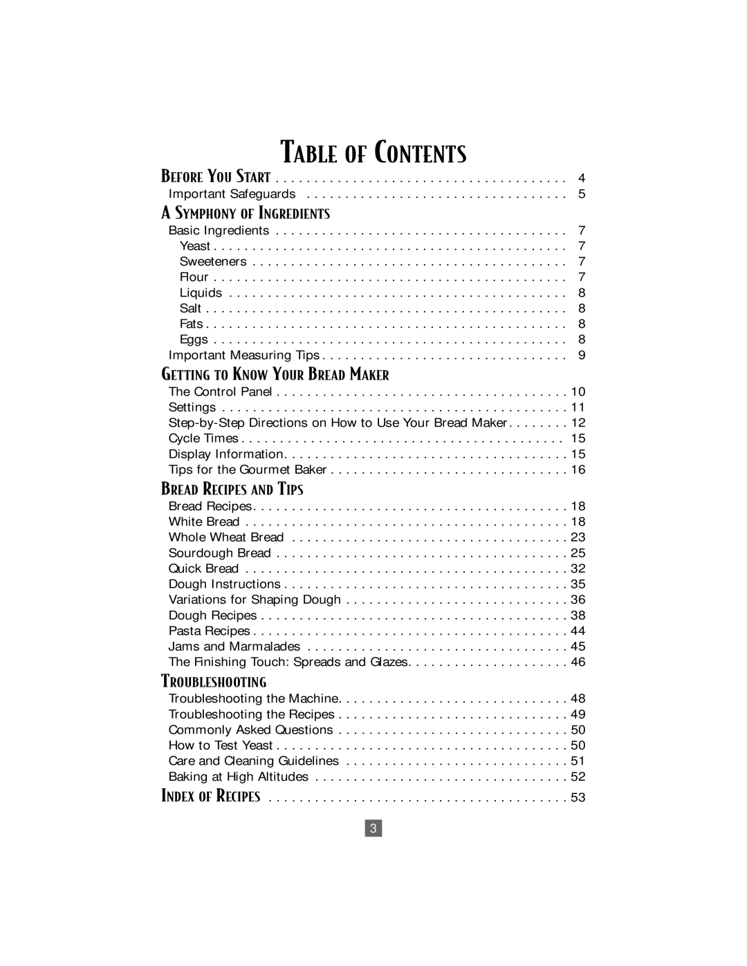 Oster P. N. 101017 manual Table of Contents 