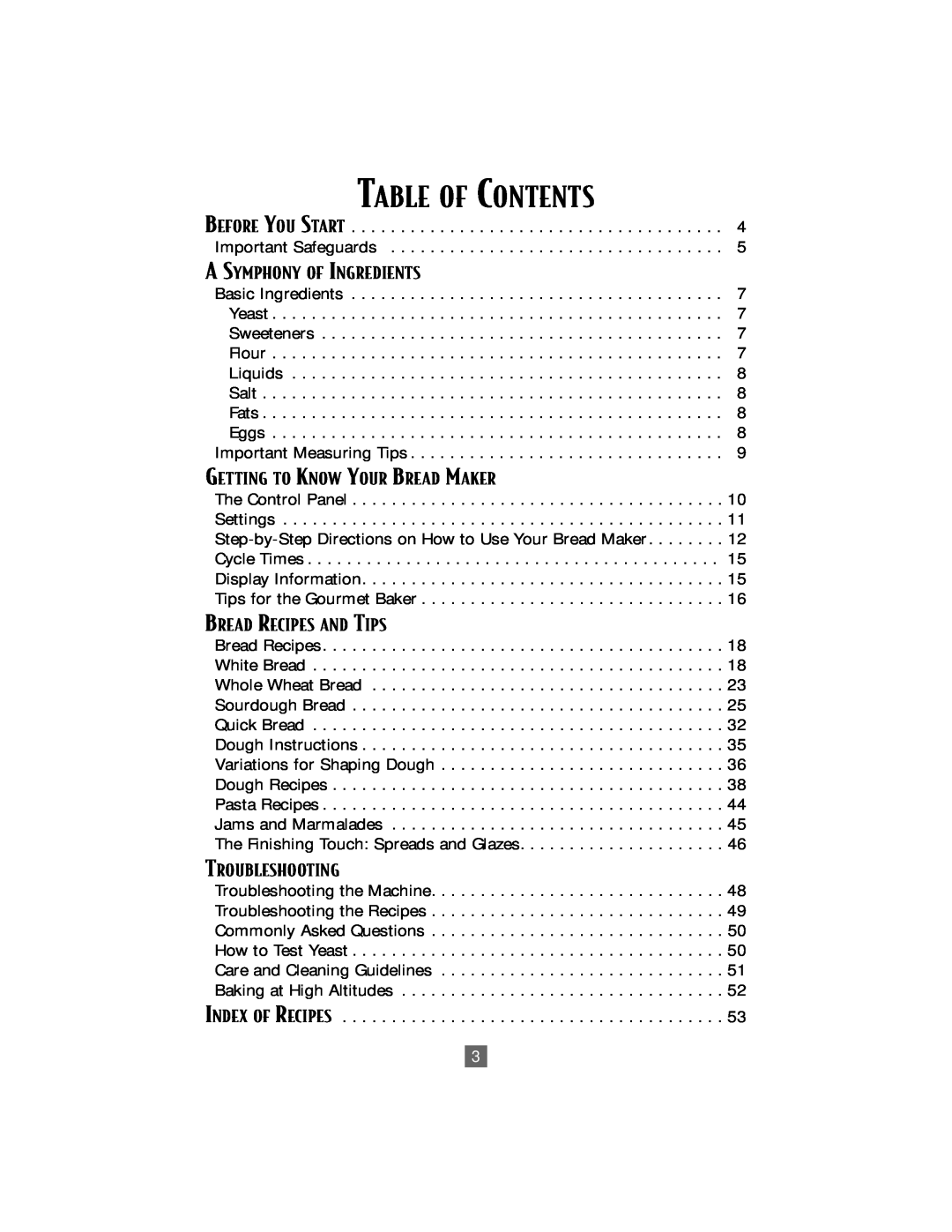 Oster P. N. 101017 manual Table Of Contents 
