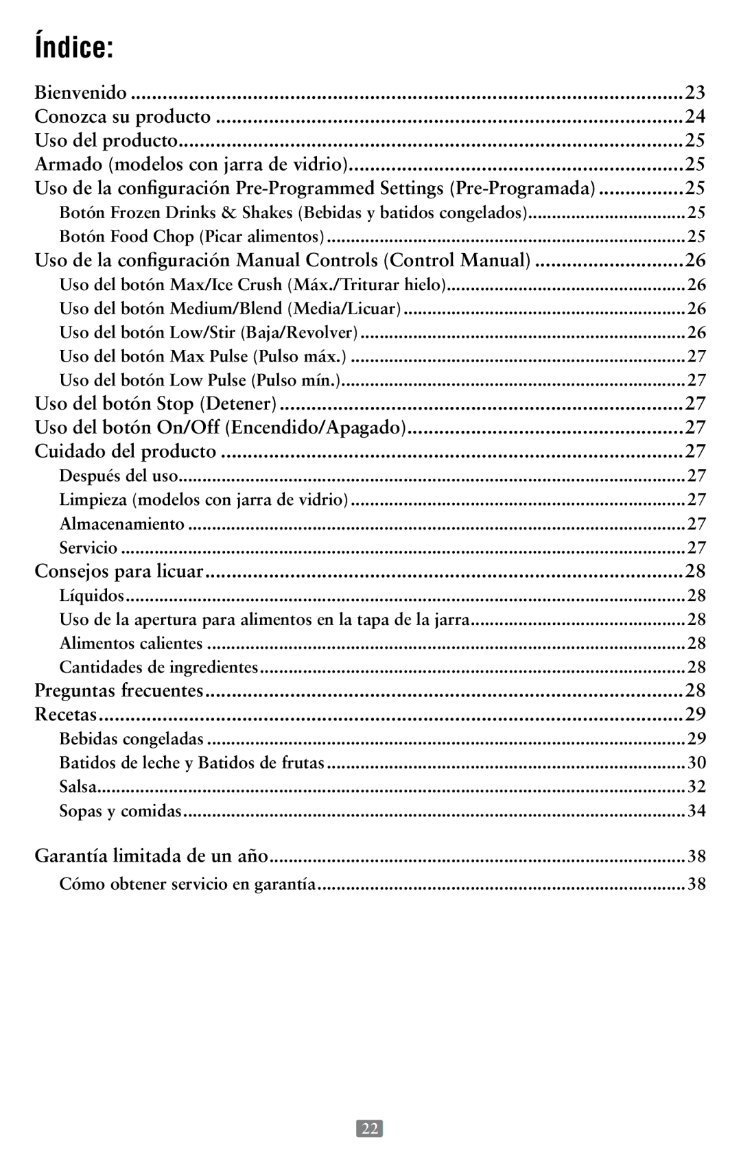 Oster P.N. 118532-005-000 Índice, Uso de la configuración Manual Controls Control Manual, Consejos para licuar 