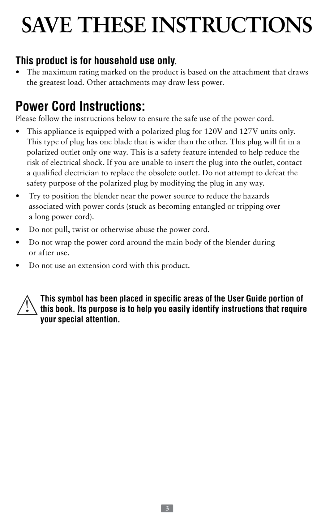 Oster Oster Fusion Blenders The Ultimate Chopping and Blending Solution, P.N. 118532-005-000 Power Cord Instructions 