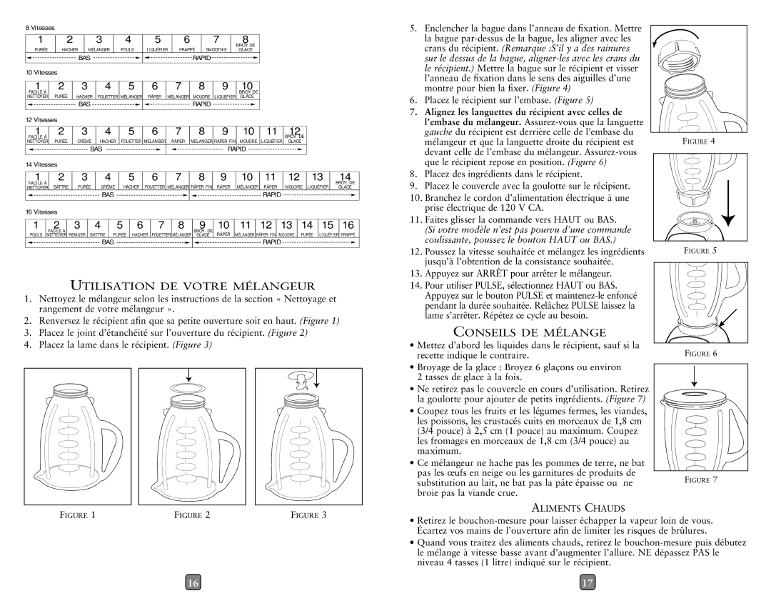 Oster P.N. 133093-004 user manual Utilisation de votre mélangeur, Conseils de mélange 