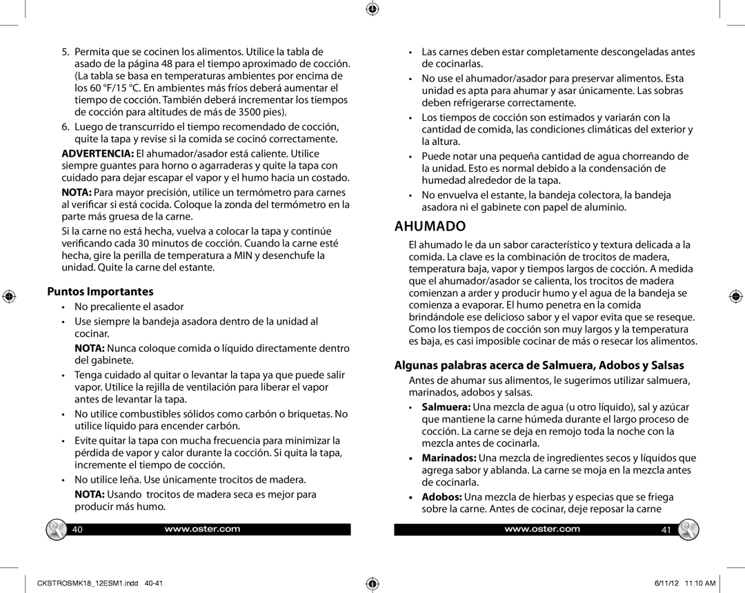 Oster CKSTROSMK18_12ESM1, P.N.157213 Ahumado, Puntos Importantes, Algunas palabras acerca de Salmuera, Adobos y Salsas 