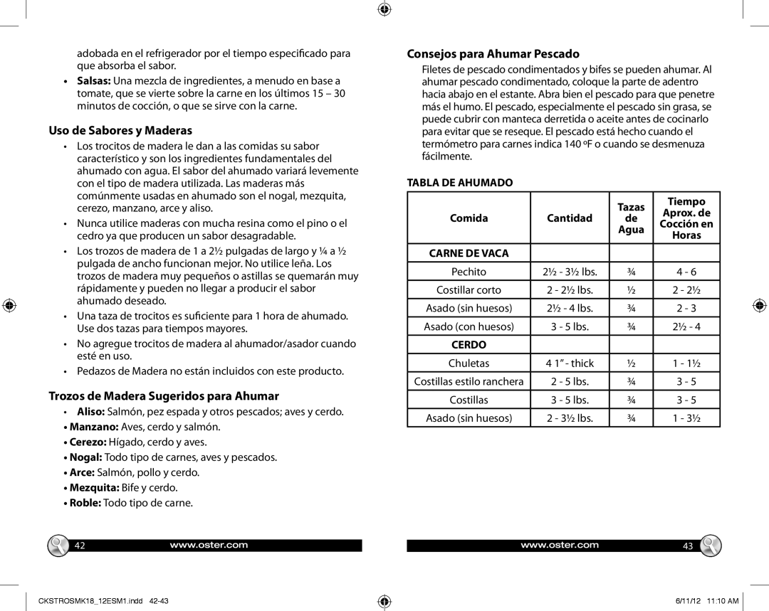 Oster Oster Smoker/Roaster Uso de Sabores y Maderas, Trozos de Madera Sugeridos para Ahumar, Consejos para Ahumar Pescado 