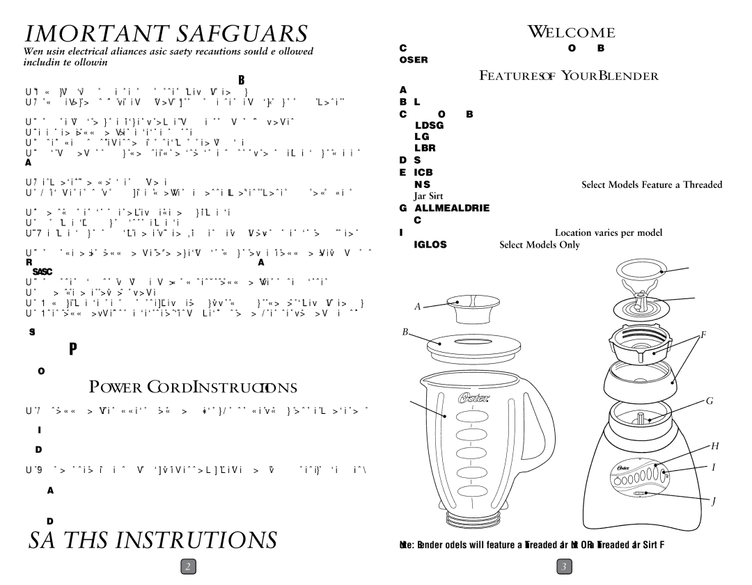 Oster Push Button Blenders Important Safeguards, Read all instructions before use, This Product Is for Household Use Only 