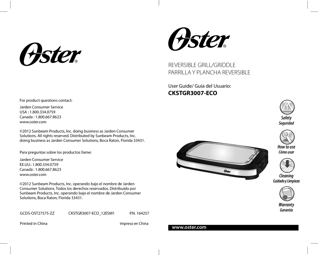 Oster CKSTGR3007-ECO, Reversible Grill/Griddle warranty 