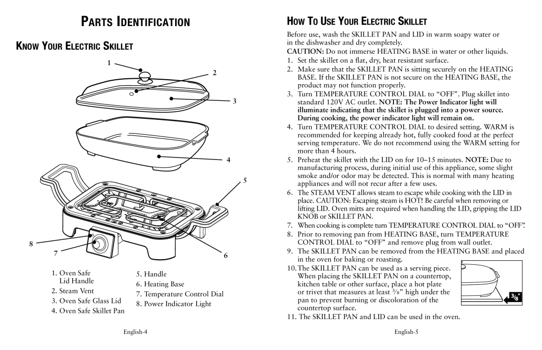 Oster Oster Removable Electric Skillet, SPR-032111-252 Know Your Electric Skillet, How To Use Your Electric Skillet 