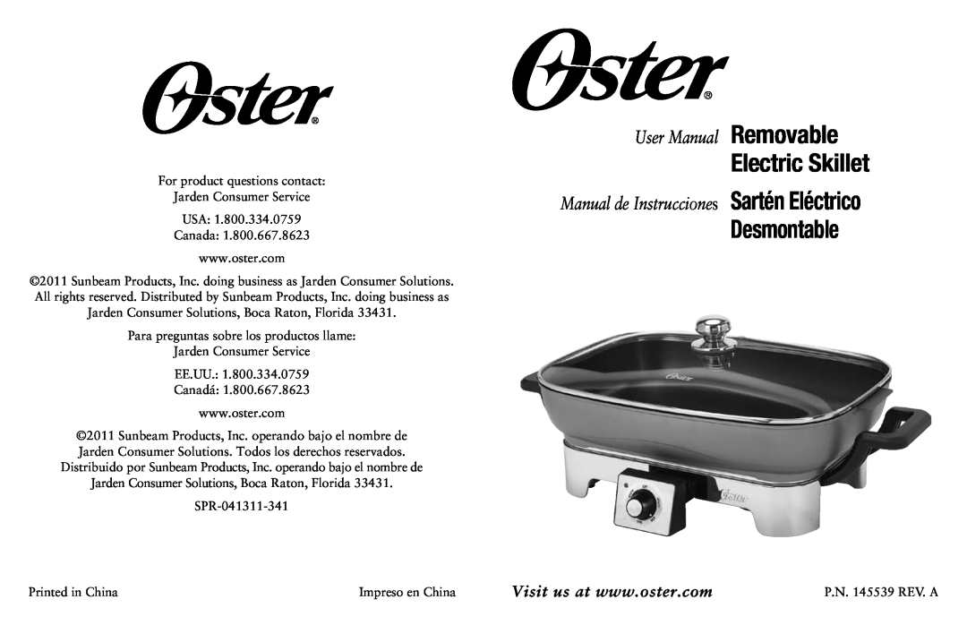 Oster SPR-041311-341 user manual Electric Skillet, Desmontable, User Manual Removable 