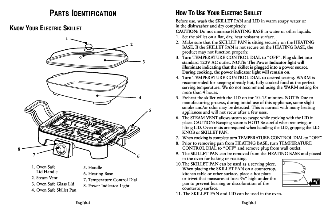 Oster SPR-041311-341 user manual Parts Identification, Know Your Electric Skillet, How To Use Your Electric Skillet 