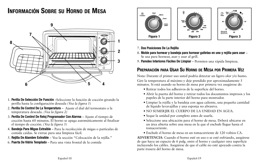 Oster TSSTTVCAO1, SPR-050710 Información Sobre su Horno de Mesa, Preparación para Usar Su Horno de Mesa por Primera Vez 