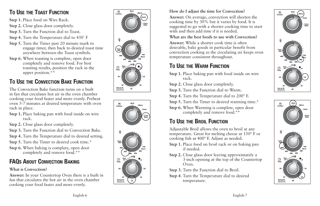 Oster TSSTTVCAO1, SPR-050710 To Use the Toast Function, To Use the Convection Bake Function, FAQs About Convection Baking 